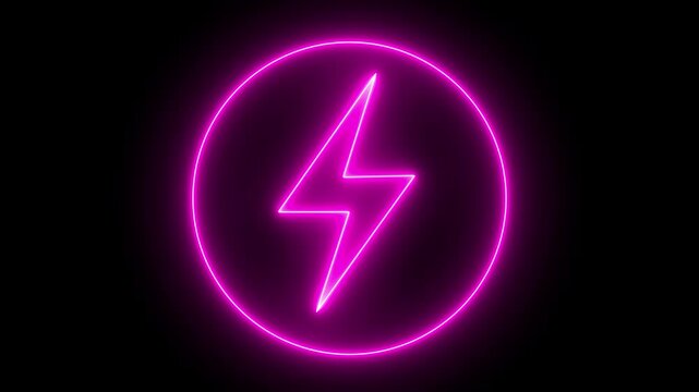 Neon line Energy electricity lighting bolt sign icon with circle icon. neon battery charging icon animation, Neon bolt sign. neon lightning bolt, 4k motion video 