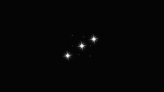 Captivating magic starlight pattern shifting across a deep black screen. Premium motion graphics loop of glowing stardust points and multiple twinkle star gems.