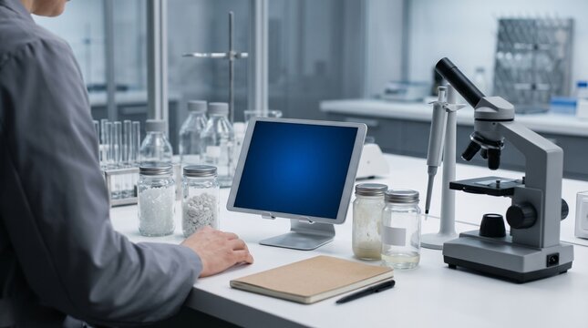 Plastic Biodegradation Analysis Workstation With Samples And Tablet