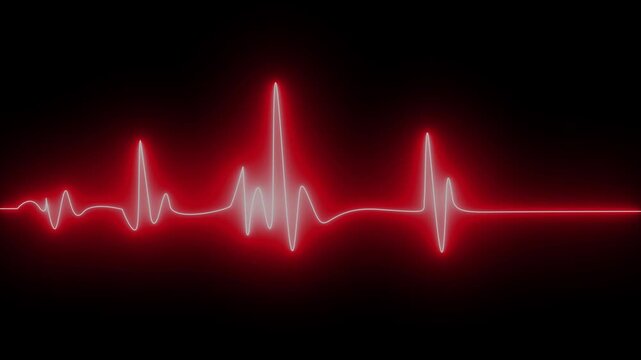 Abstract neon heartbeat signal icon animation background, ECG monitor beating heart with a neon electrocardiogram overlay, heart health monitoring, pulse rate signal