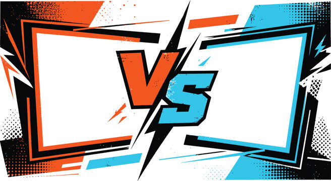 Versus Battle Screen Template with Comic Style VS Frame and Esports Competition Background
