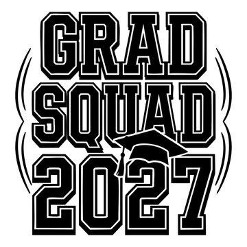 Grad squad 2027 varsity style typography with graduation cap graduation typography university education achievement celebration academic illustration graduate lettering learning schooling