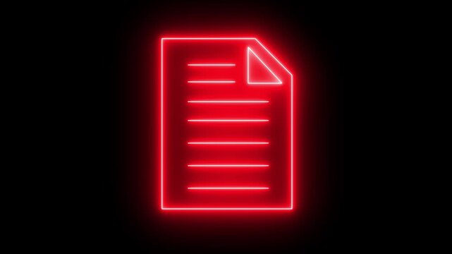 Neon line Document icon animated. digital file and data management concept, document stack icon, Represents digital records, online information, and technology. neon sign document check mark icon