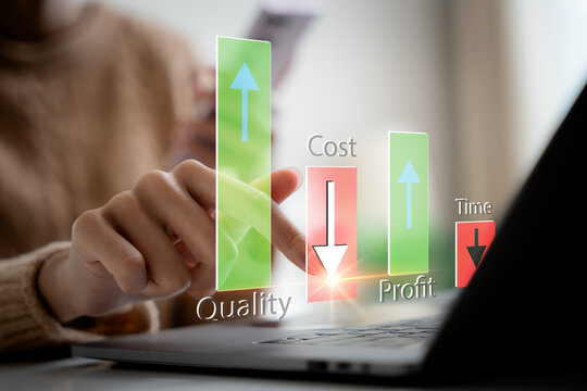 Cost reduction business finance concept. Business performance concept focusing on increasing quality and efficiency, reducing costs, and driving continuous improvement in performance