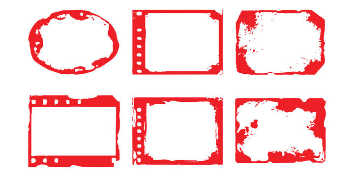 Set of red distressed film frames and vintage photo borders