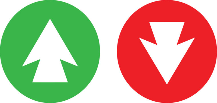 Green circle with up arrow and red circle with down arrow icons
