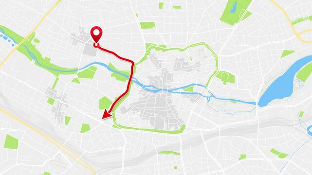 Nuremberg Bavaria Germany Map Route Animation with Red Arrow