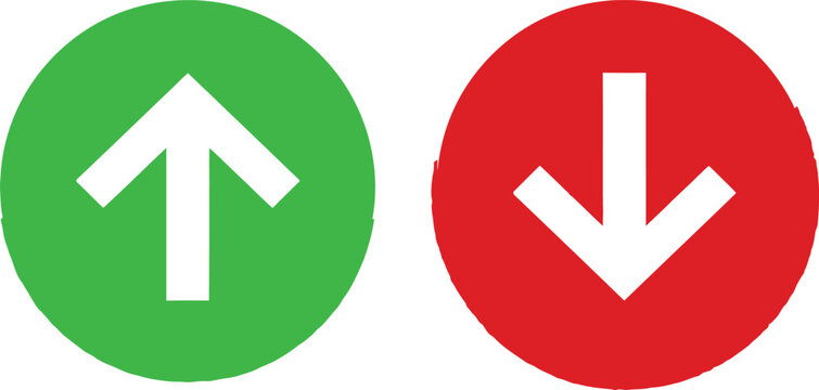 Green up arrow and red down arrow icons representing growth and decline