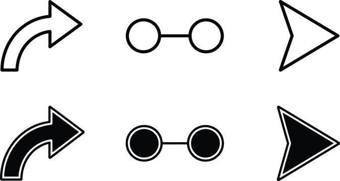 Set of simple black and white arrow and circle icons for web and mobile interface design