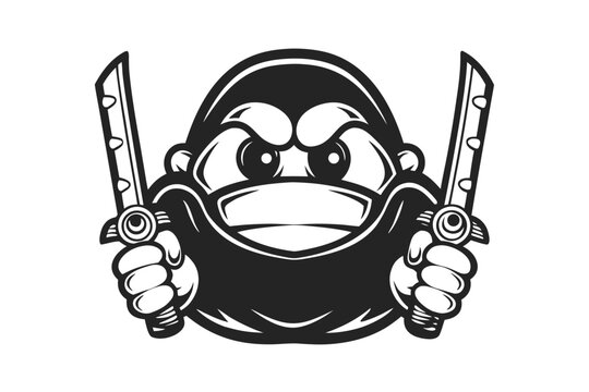 Stealthy Shinobi Warrior Holding Two Sharp Daggers Character Design Vector