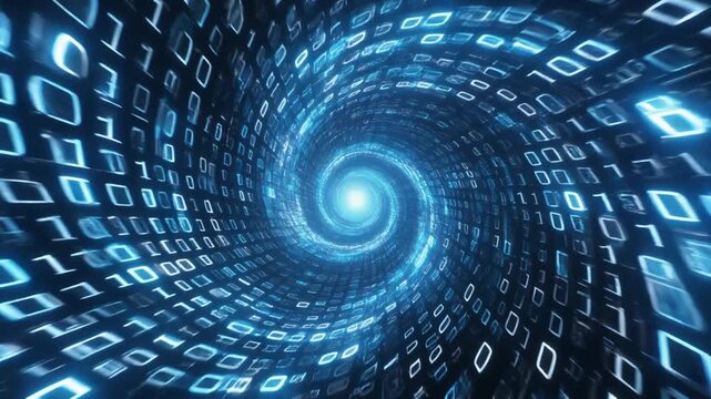 Technology data animation travels abstract binary code tunnels. Deep technology data animation streams digital information lights. Cyber technology data animation loops computing files.