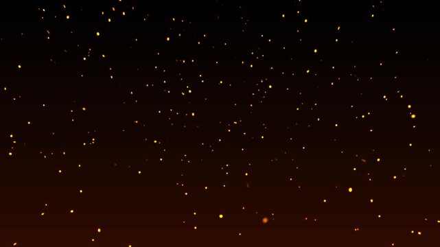 Orange realistic fire sparks isolated on a black background, realistic fire sparks flying through the air in slow motion, realistic flame dust texture, cinematic transition effect, 4k loopable