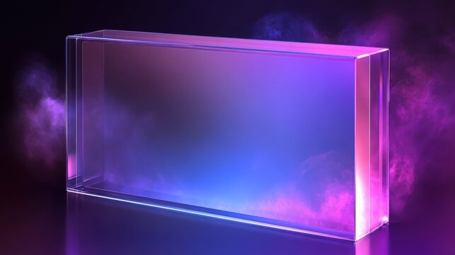 A glowing purple and blue rectangular prism in a dark background