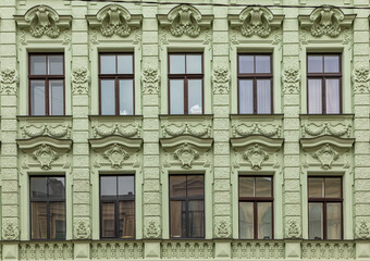 Obraz premium Art nouveau facade detailing a historical building on Alberta street, Riga, Latvia.