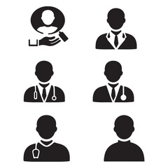 Fototapeta premium Professional Medical Staff and Healthcare Team Black Silhouette Icon Set Collection, Doctor Nurse Patient Care Service Vector Illustration Isolated on White Background, Medical Personnel Avatar Symbol