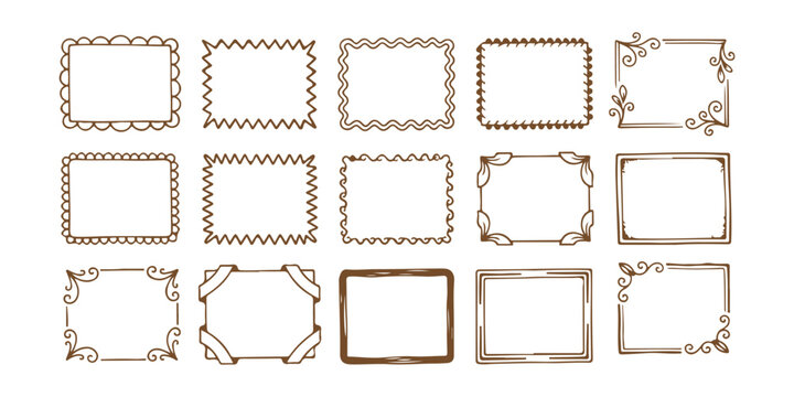 Set of various hand drawn doodle frames and decorative borders