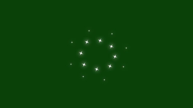 Radiant green screen template displaying a magic glowing stardust loop ring. Elegant chroma key effect with custom twinkle star sparkles and twinkling starlight.