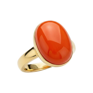 Vibrant coral gemstone ring with gold band isolated on transparent background
