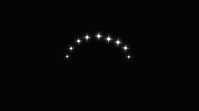 Smooth curve array of magic twinkling star gems dancing in a dark night sky. Seamless transition loop displaying glowing stardust lines and premium starlight.