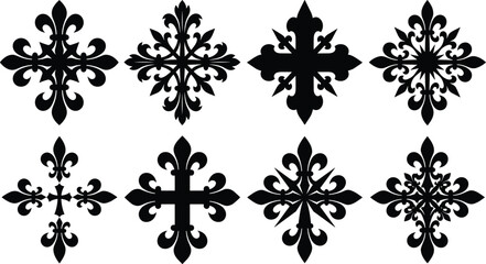 Collection of Gothic cross silhouettes with fleur‑de‑lis and decorative motifs © Anonto