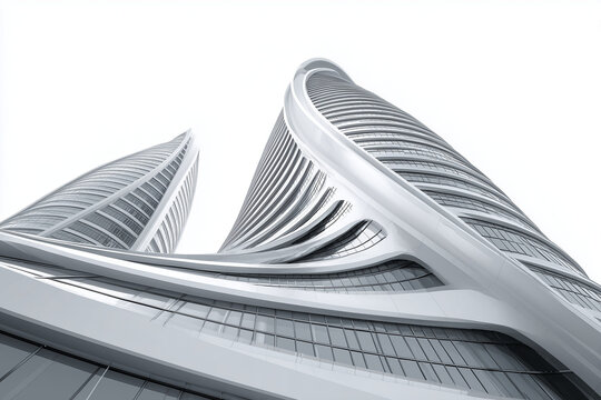 Modern architectural building viewed from below