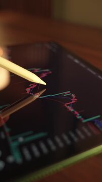 CloseUp of Trader Analysing Stock Market Charts on an iPad Through a Brokerage Platform