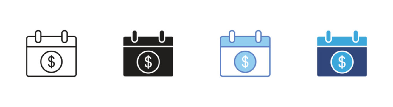 Payday icons set, Payment date symbols, Salary schedule icons, Payroll calendar signs, Financial due date vector icons