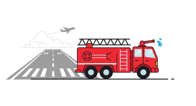 Fire Truck on Airport Runway with Airplane