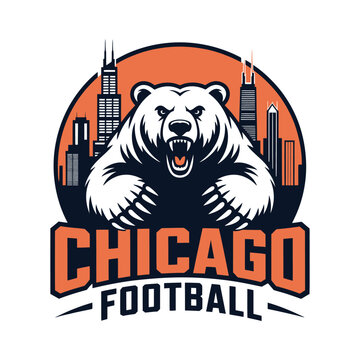 Bear mascot logo displays a stylized Chicago skyline for athletics.
