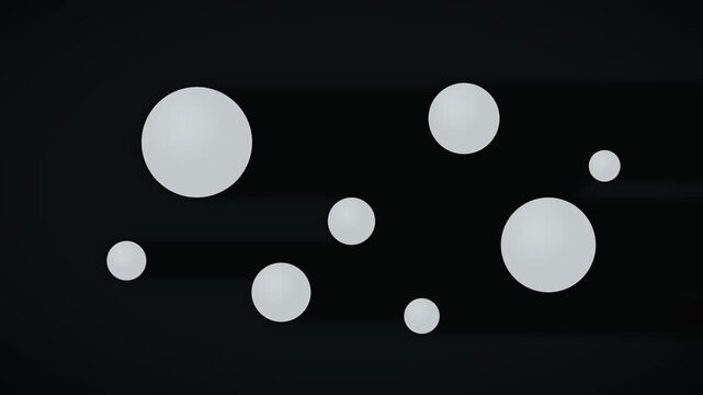 Abstract geometric dark motion background with floating white spheres and long shadows