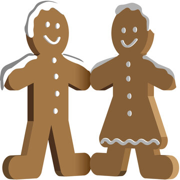 Happy Gingerbread couple. Christmas traditional cookie.