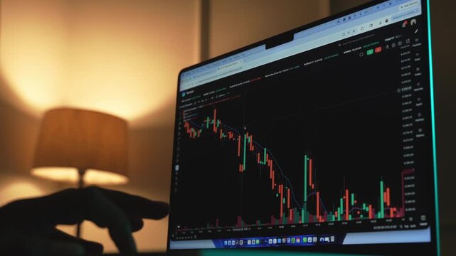 Trader Analyzing Stock Market Charts on a laptop through a brokerage platform.