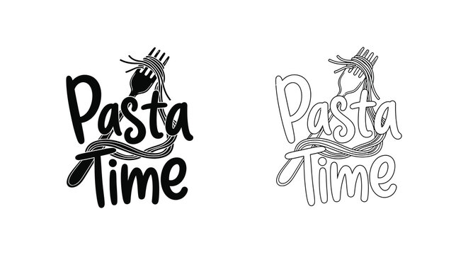 Pasta And Time Lettering With Spaghetti Silhouette