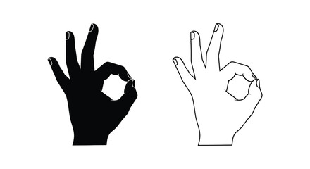 Fototapeta premium Two hands making the ok gesture black silhouette and line drawing