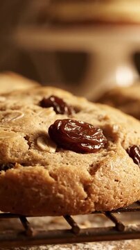 Cinematic View Of Chewy Oatmeal Raisin Cookie With Textured Oats Plump Raisin And Golden Edge Ready To Serve