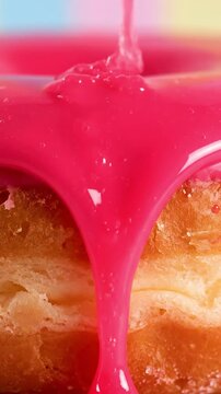 Cinematic View Of Glazed Donut With Sugar Glaze Dripping And Fluffy Dough Texture