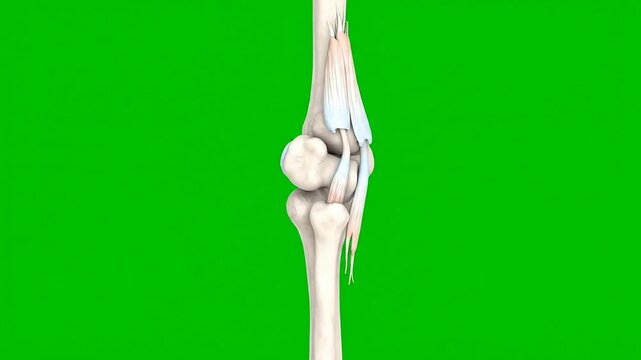 Detailed 3D CGI Animation Of Human Elbow Joint Anatomy With Bone Structure And Ligaments | Medical Education Green Screen Background