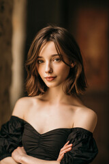 Fototapeta premium charming young actress with unique features, natural beauty portrait with distinctive character, confident actress showcasing authentic individuality
