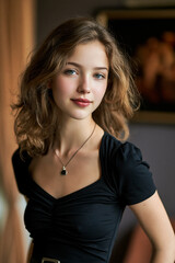 Fototapeta premium charming young actress with unique features, natural beauty portrait with distinctive character, confident actress showcasing authentic individuality