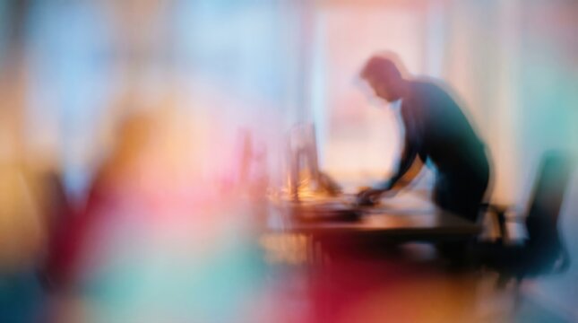 Dark-haired person working at office desk with computer