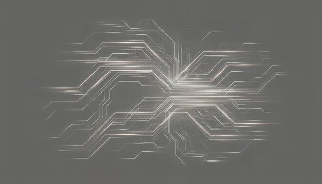 A futuristic circuit board design with a snowflake-like pattern on a dark gray background, featuring white lines and a metallic sheen.