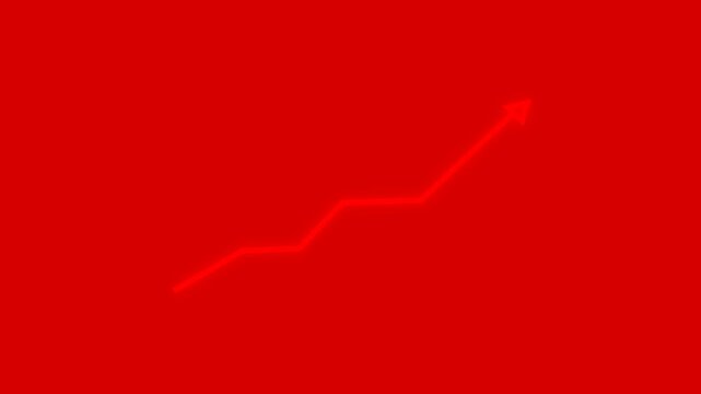 Glowing red neon downward graph with arrow indicating grow up profit and negative trends on a dark, abstract background, perfect for conveying risk, crisis animation. 4k