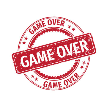 A red game over stamp on white.