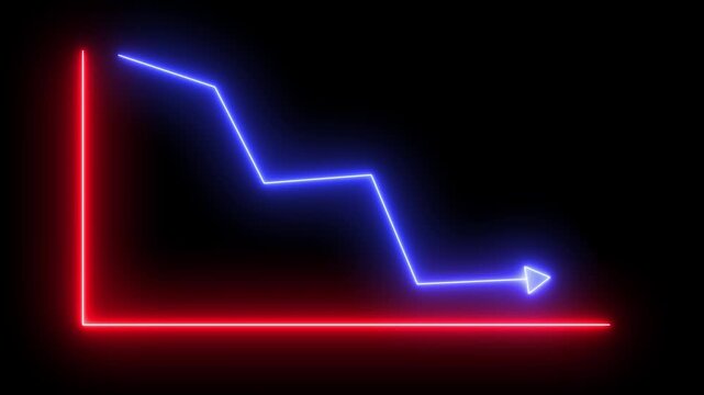Abstract global market decline and financial loss performance concept animation. Neon business graph animation, Global downward or loss business line animation with alpha channel.
