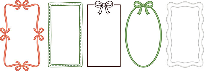 Set of decorative frames with ribbons and bows, handdrawn style rectangular and oval borders for invitations, greeting cards, and scrapbooking © SampaRani