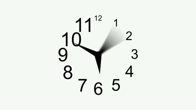 Stylized clock face showing time passing with blurred hands and scattered numbers animation