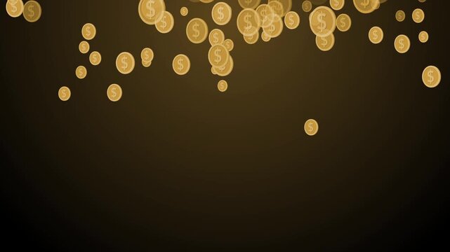Many dollar coin icons falling showing money rain finance wealth and profit concept animation