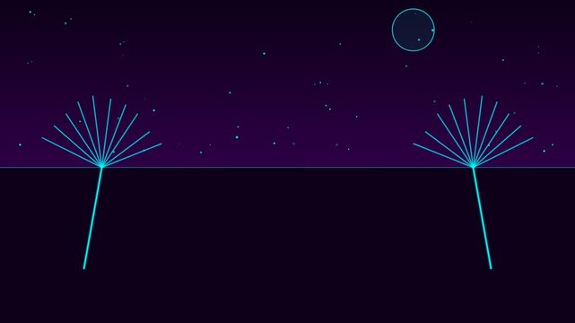 Electric Cyan Neon Palm Trees Miami Vice Animation
