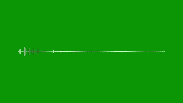 White wave audio spectrum, sound frequency visualizer, green background screen, 4k music equalizer, digital voice animation, rhythmic sound pulse, abstract wave motion graphic.
