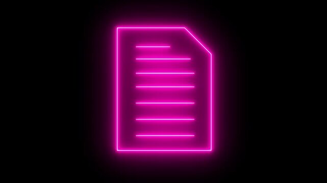 Neon Document animated icon. Represents digital records, online information, and technology. neon sign document check mark 4k video animation. modern futuristic tech projects